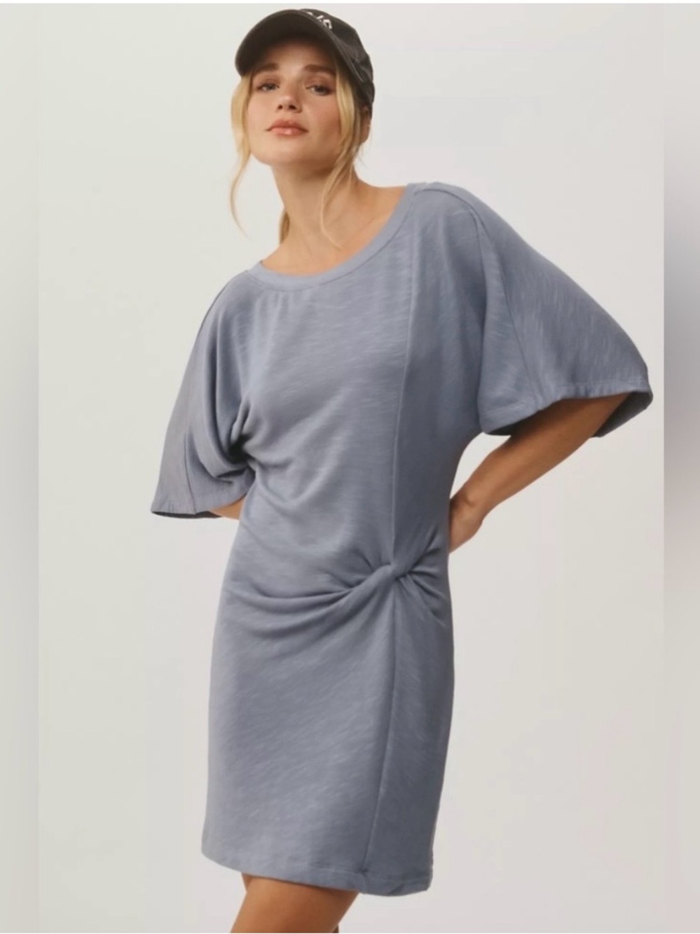 Anthro Daily Practice Blue Side Twist T-Shirt Dress Small Casual Mini